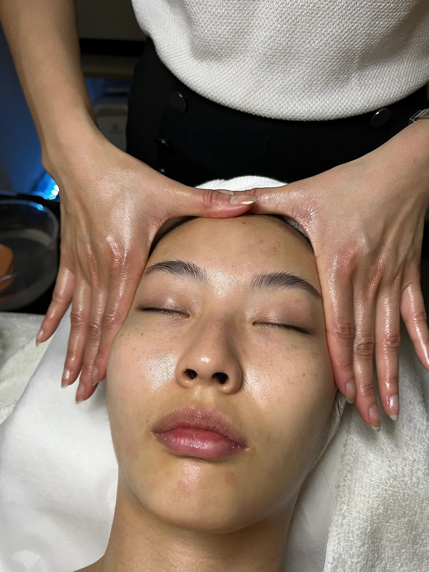 Korean facial sculpting treatment in progress